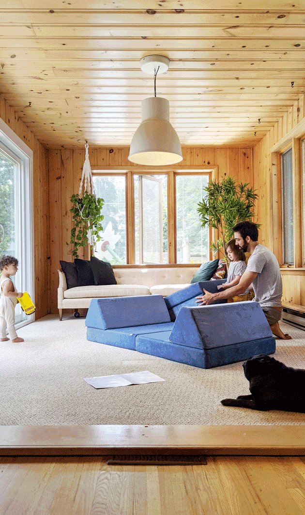 different images showing the uses of the play couch in different environments