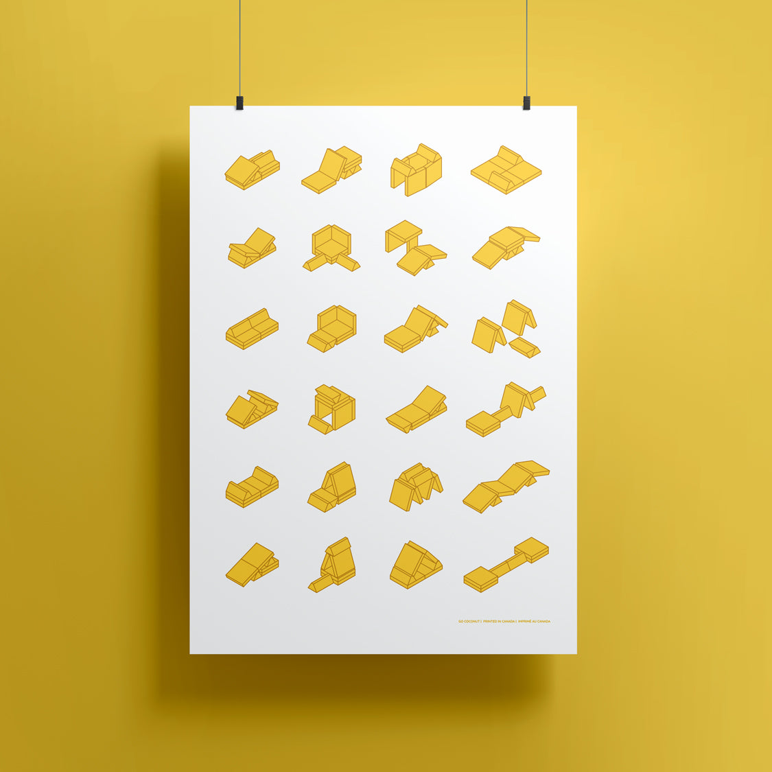 poster hanging showing play couch builds in yellow color