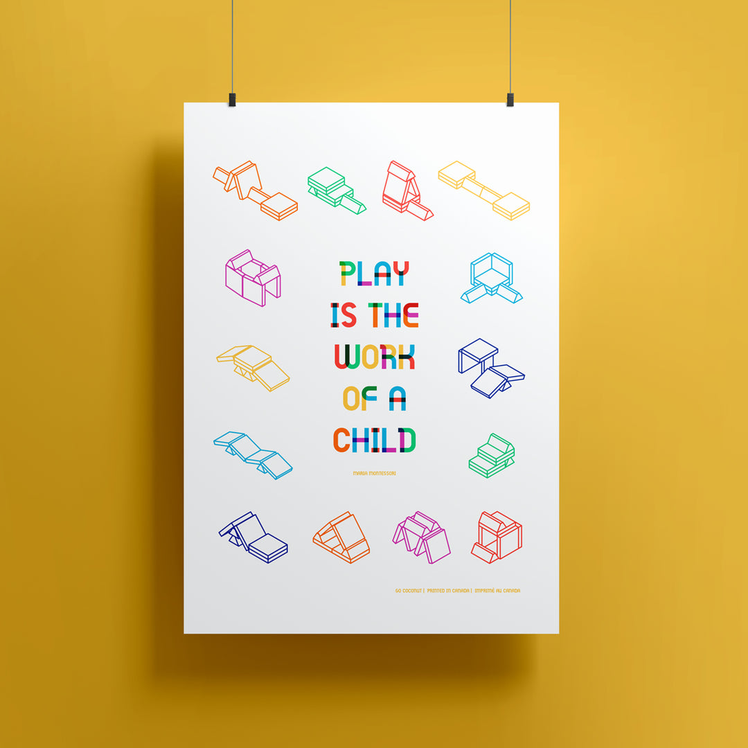 poster qui dit le travail est le jeu de l'enfant par maria montessori