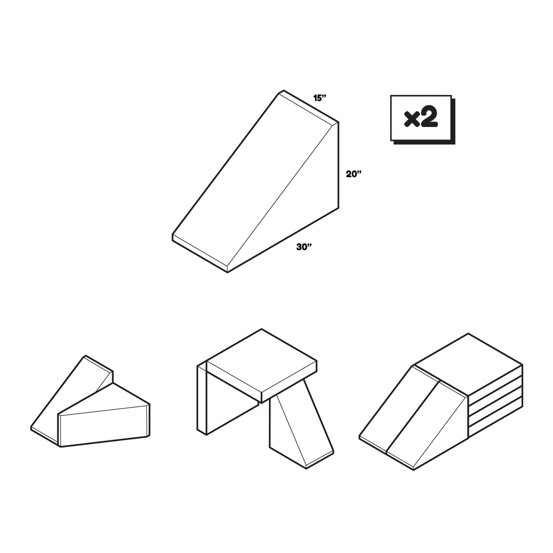 line art showing the wedge size compared to other play couch pieces. 